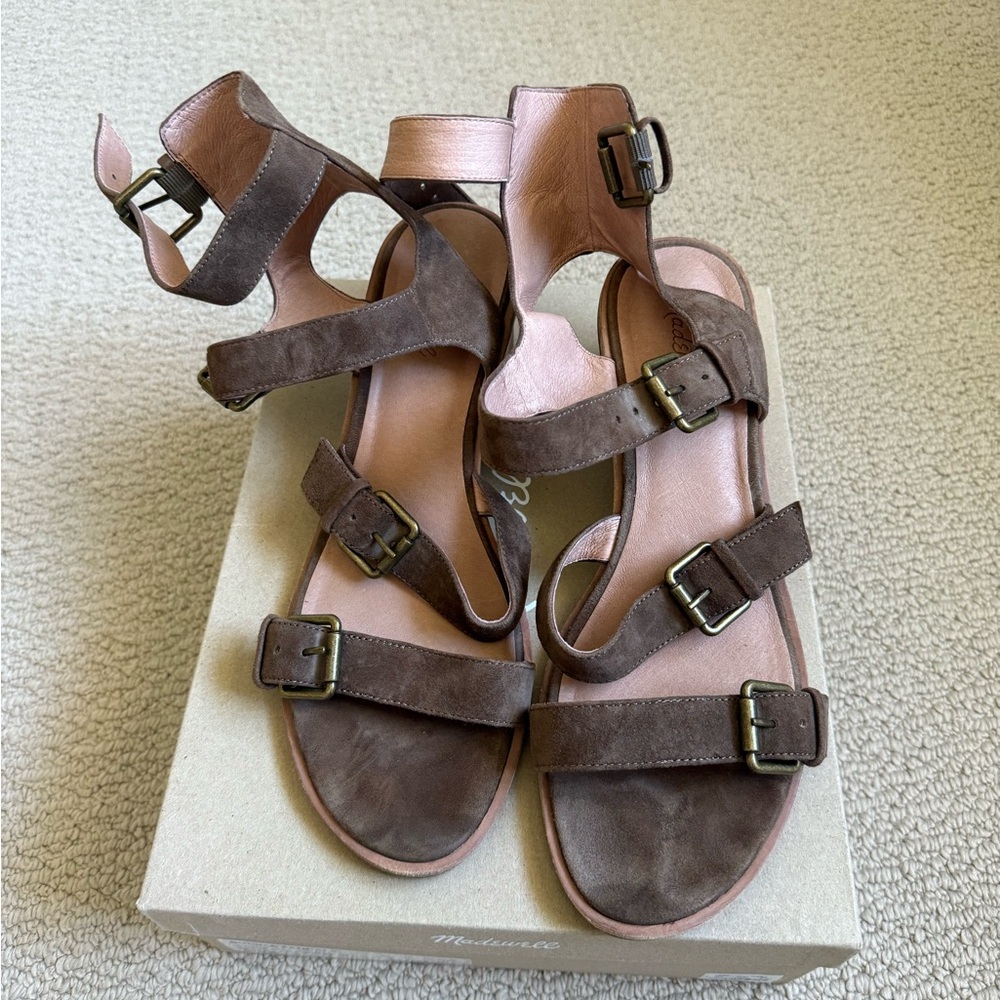 Madewell Dark Brown Suede Buckle Sandals
